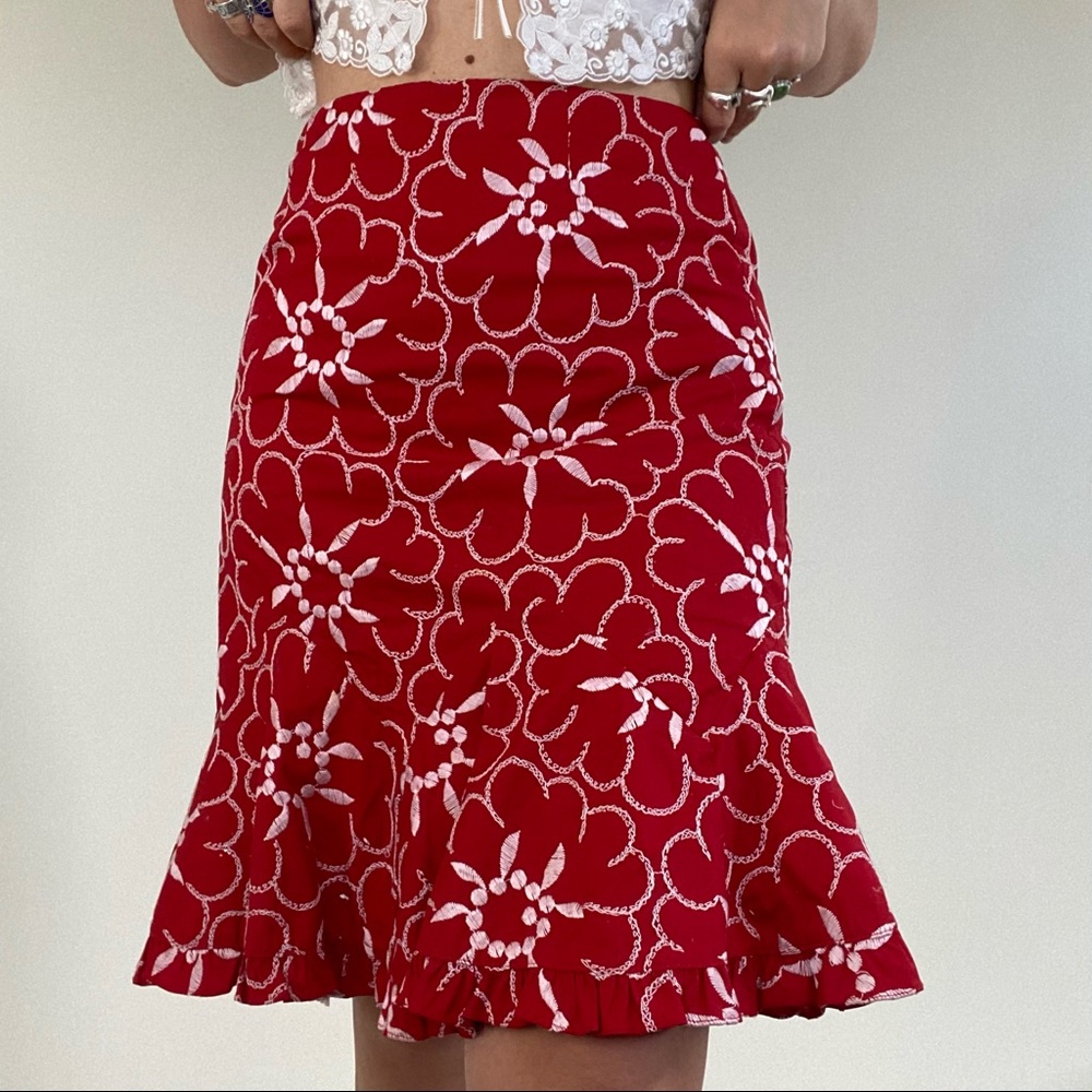 Floral embroidered midi skirt by Namette Lepore